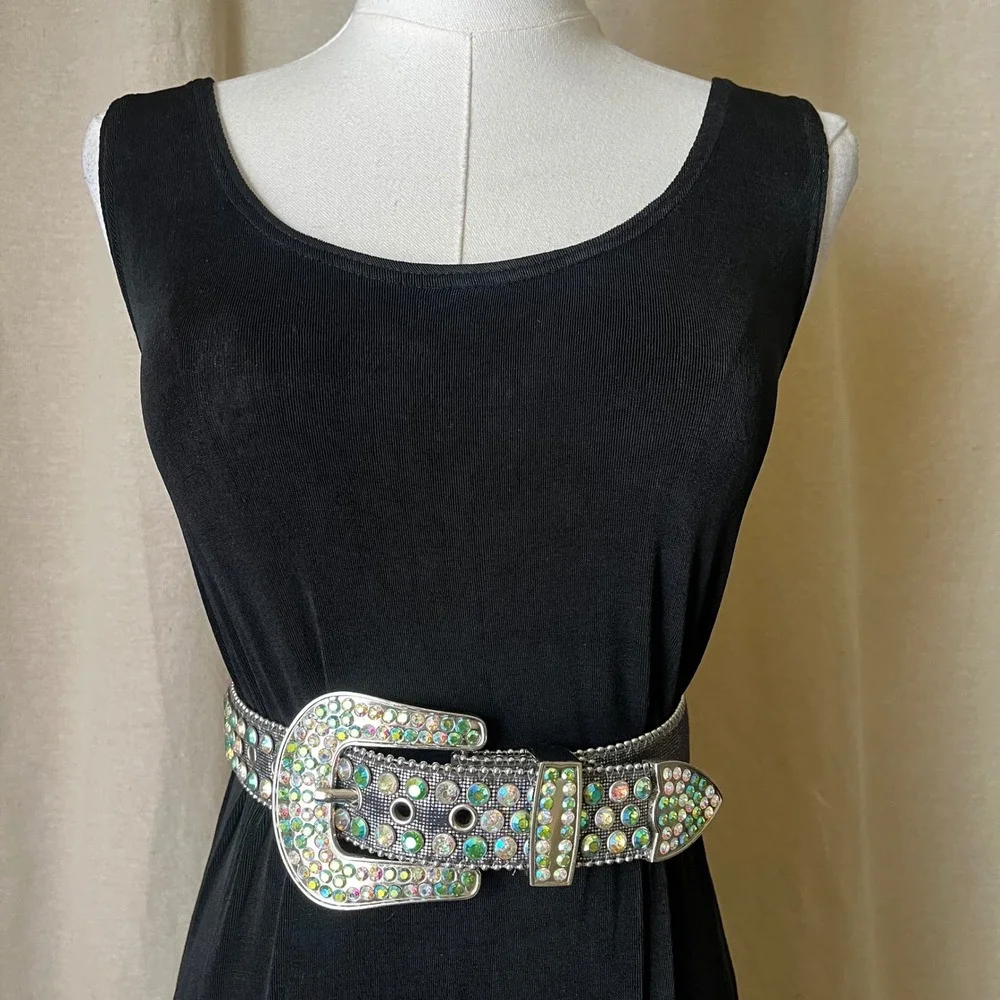 Majestik Rhinestone Skull Belt Y2K Crystal Studded Heavy Leather Sz S‎ 28-32